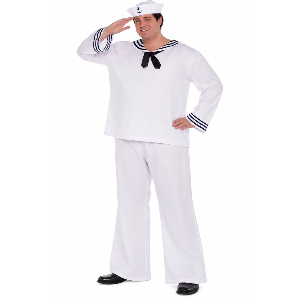 New Amscan Sailor Man Costume Adult Plus 48-52 #873 4 Pc Hat Tie Shirt Pants
